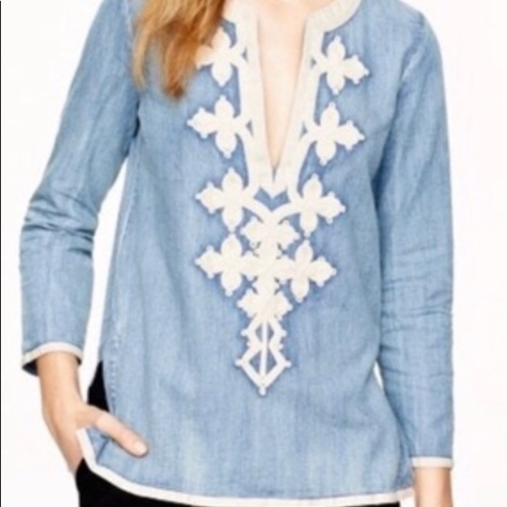 J Crew denim embroidered tunic